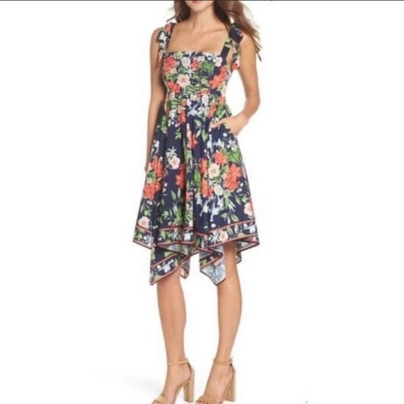 Eliza J Tie Strap Handkerchief Hem Dress